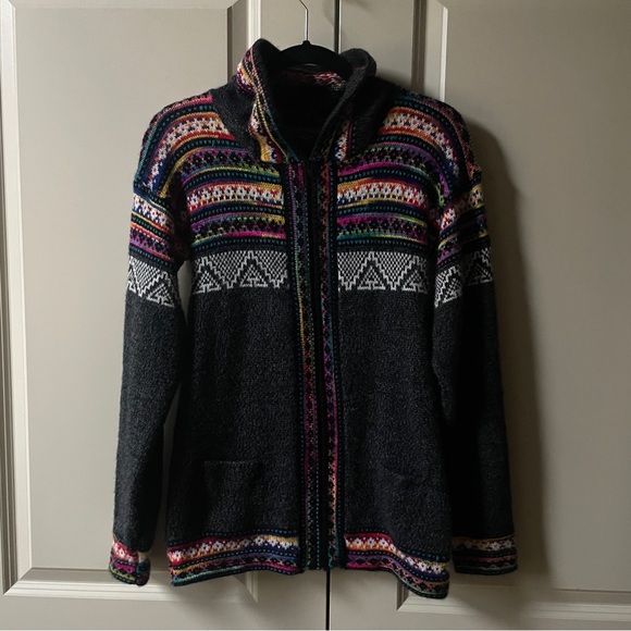 Like New Hooded Alpaca Zip Up Sweater Peru Tribal - Picture 3 of 7